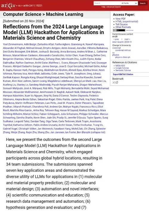 Reflections from the 2024 Large Language Model (LLM) Hackathon for Applications in Materials Science and Chemistry