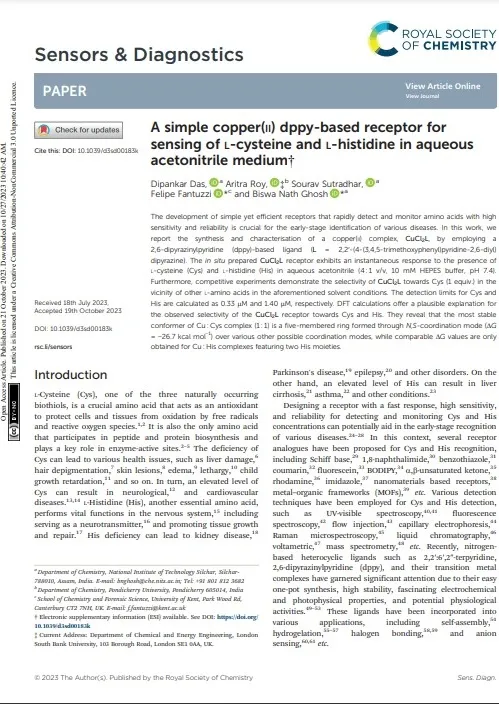 A simple copper(II) dppy-based receptor for sensing of L-Cysteine and L-Histidine in aqueous acetonitrile medium