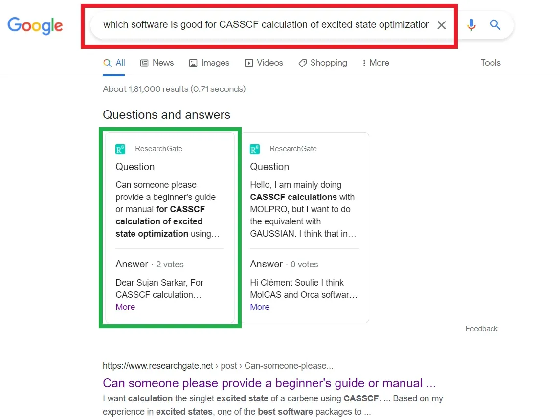 Google result of choosing best software for CASSCF calculations