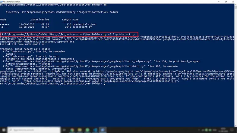 Running the python file from 'Windows Powershell'