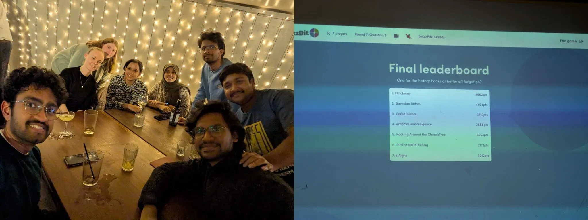 Team ELFchemy and Quiz final leaderboard showing Team Elfchemy in first place