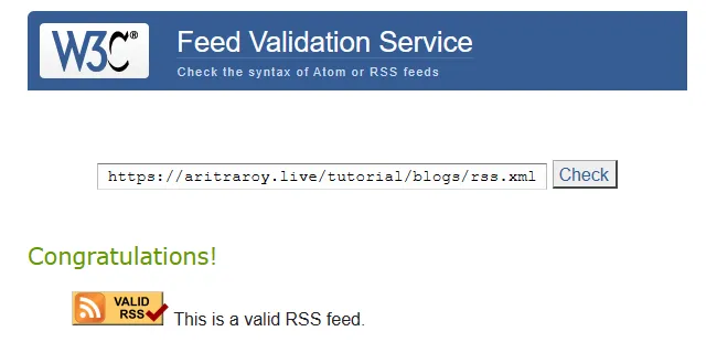 Screenshot of feed validation from W3C Feed Validation Service