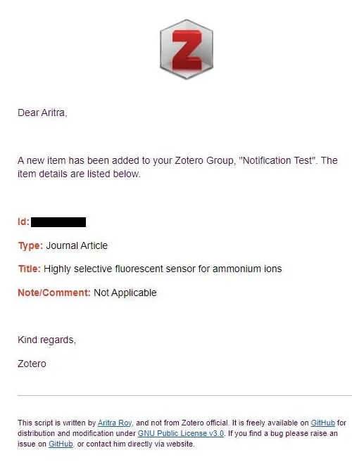Email Notification from Zotero Group